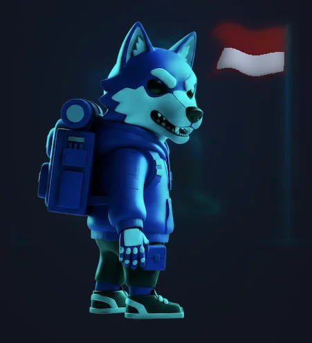 Cyberwolf standing before the Indonesian flag